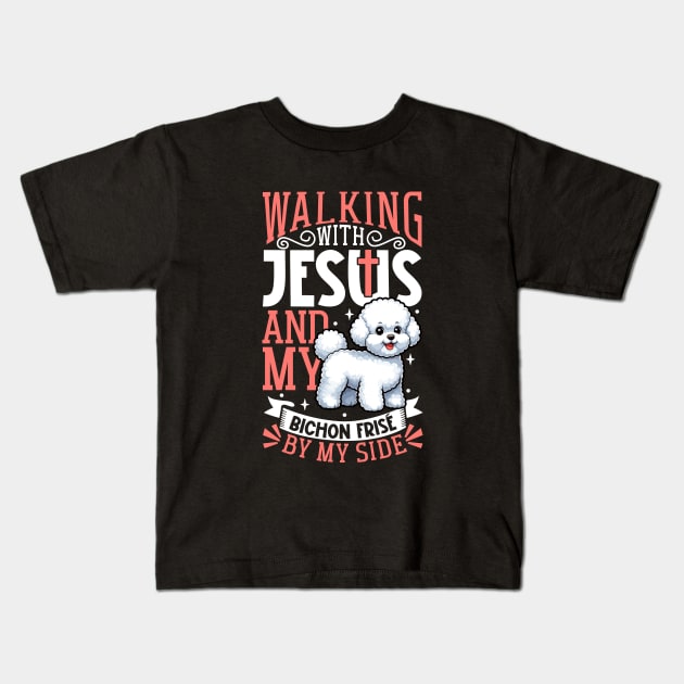 Jesus and dog - Bichon Frisé Kids T-Shirt by Modern Medieval Design